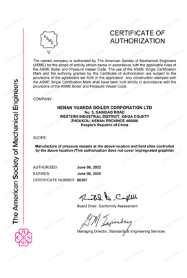 ASME CERTIFICATE U Stamp