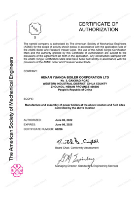 ASME CERTIFICATE