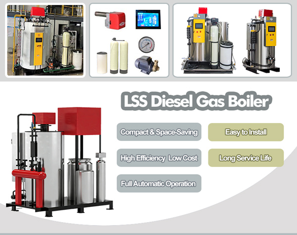 LSS Vertical Gas Diesel Steam Boiler 100 kg 200 kg 300 kg 500 kg